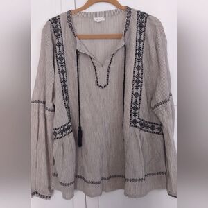 Garnet Hill Size 18 Boho Hippie EarthyOrganic Cotton Top EUC Beige Relax…